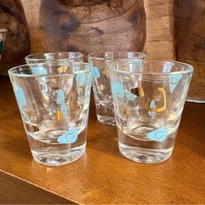 Vintage MCM Federal Glass Atomic Amoeba Boomerang 4 Piece Shot Glass Set